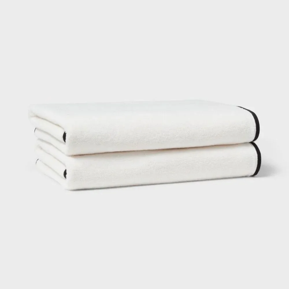 Threshold - 2pc Luxe Border Stitch Bath Towel Black/White - Th Black/White